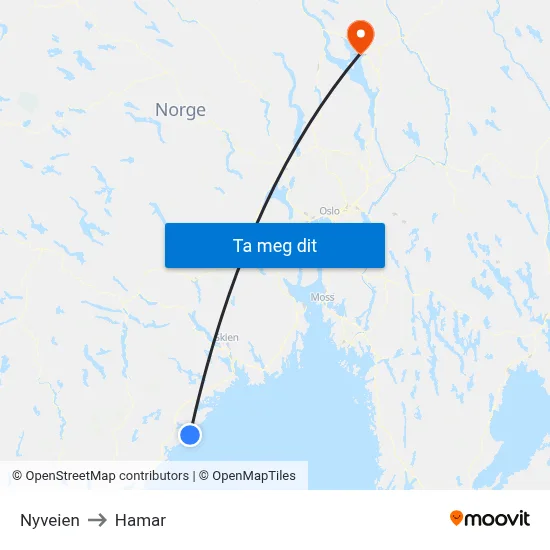 Nyveien to Hamar map