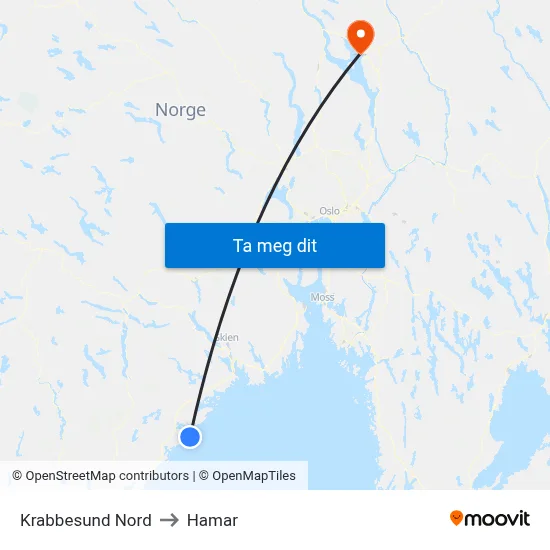 Krabbesund Nord to Hamar map