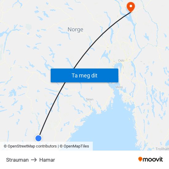 Strauman to Hamar map