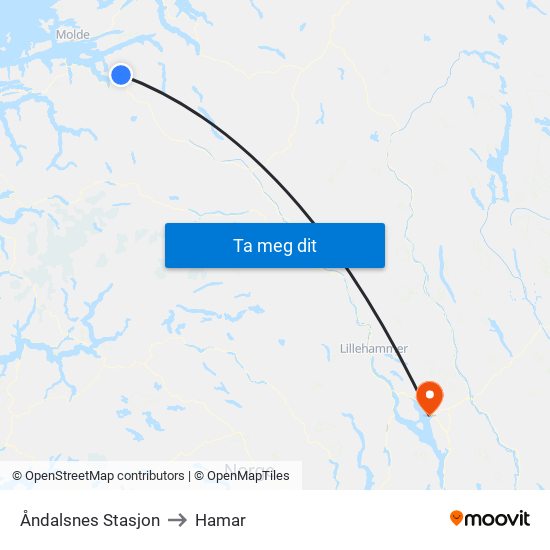 Åndalsnes Stasjon to Hamar map