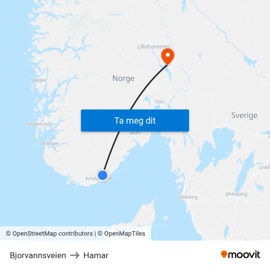 Bjorvannsveien to Hamar map
