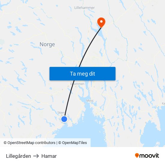 Lillegården to Hamar map