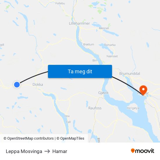 Leppa Mosvinga to Hamar map
