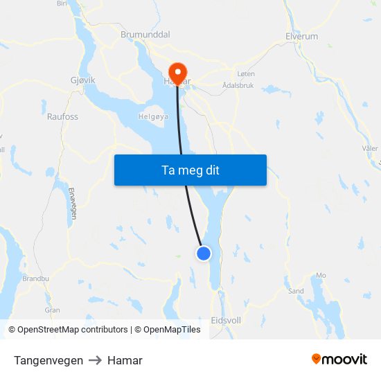 Tangenvegen to Hamar map