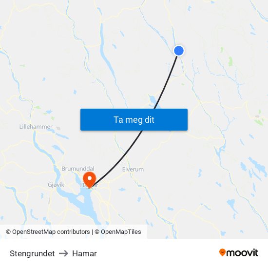 Stengrundet to Hamar map