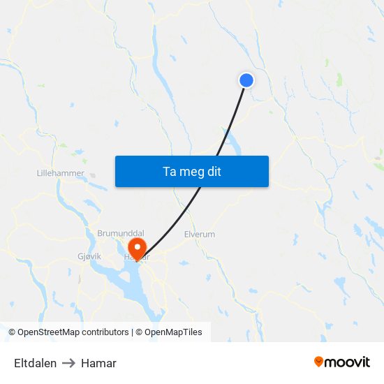 Eltdalen to Hamar map