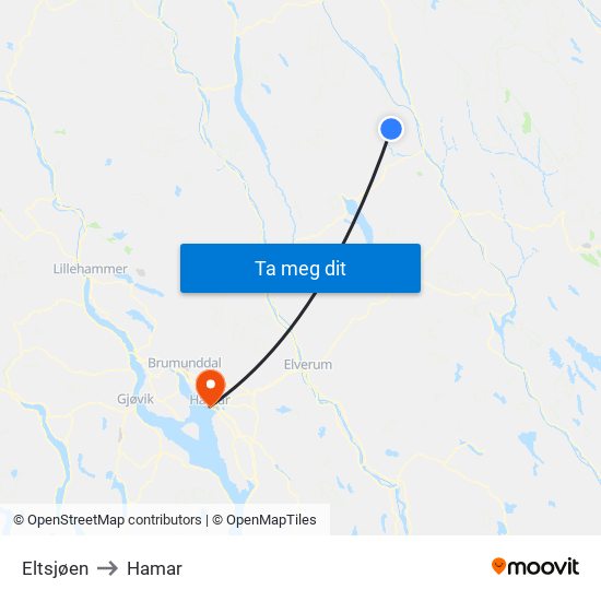 Eltsjøen to Hamar map
