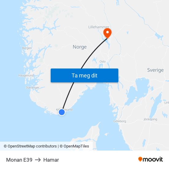 Monan E39 to Hamar map