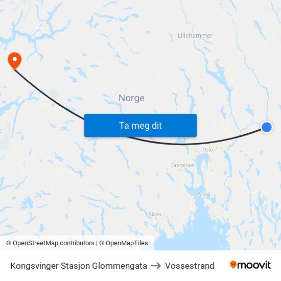 Kongsvinger Stasjon Glommengata to Vossestrand map