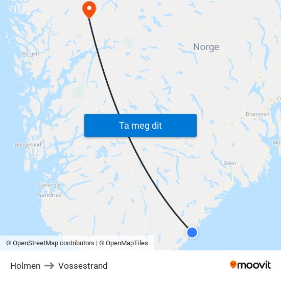 Holmen to Vossestrand map