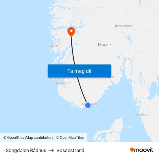 Songdalen Rådhus to Vossestrand map