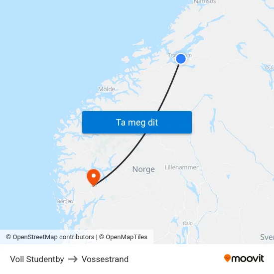 Voll Studentby to Vossestrand map