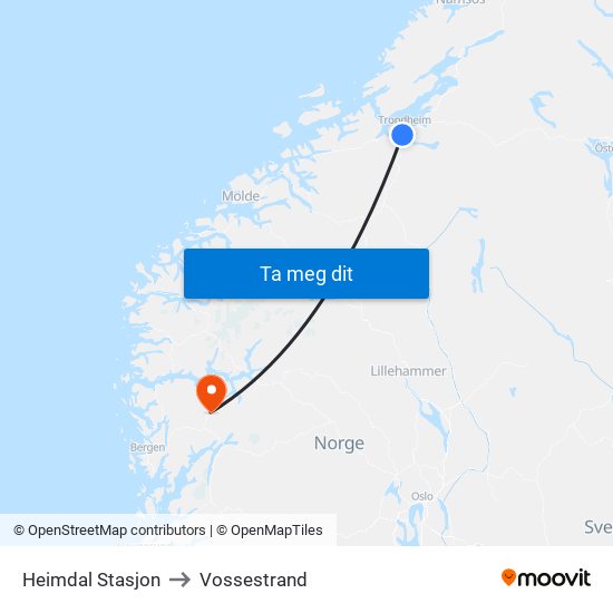 Heimdal Stasjon to Vossestrand map