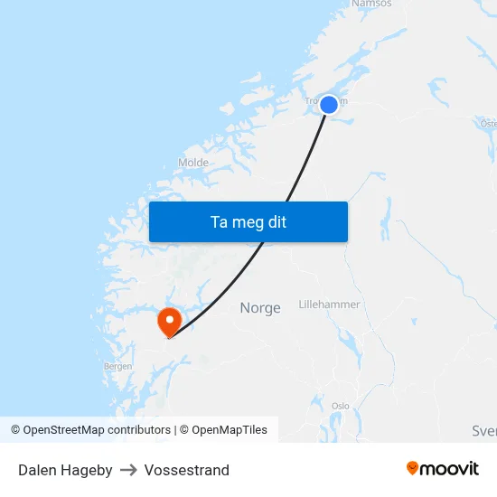Dalen Hageby to Vossestrand map