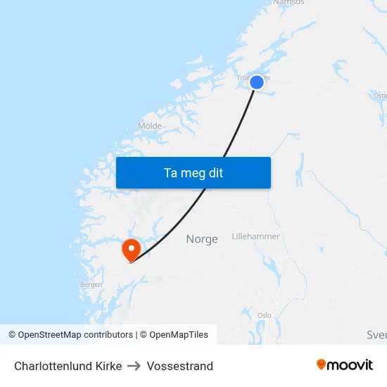 Charlottenlund Kirke to Vossestrand map