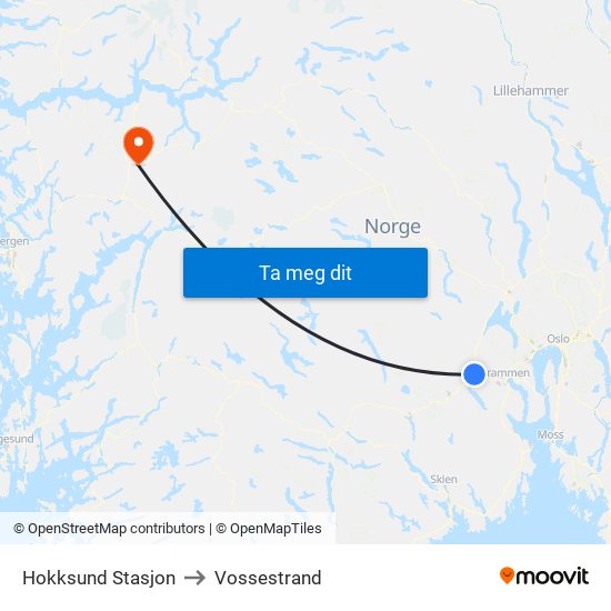 Hokksund Stasjon to Vossestrand map