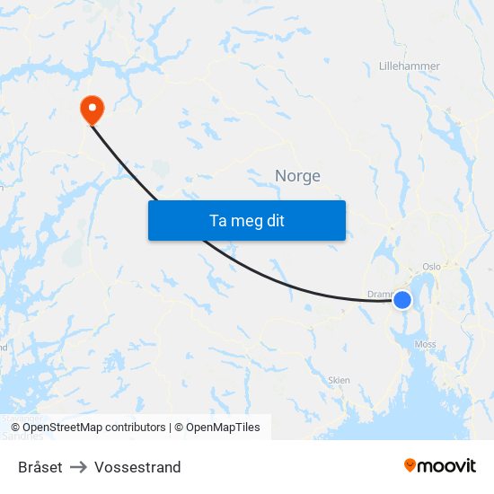 Bråset to Vossestrand map