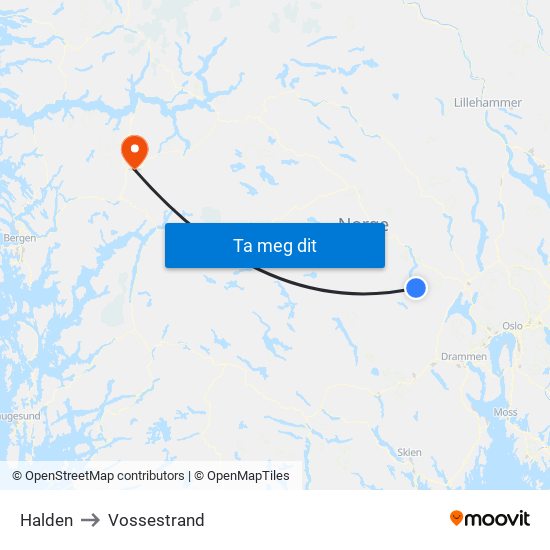 Halden to Vossestrand map