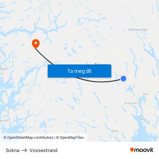 Sokna to Vossestrand map