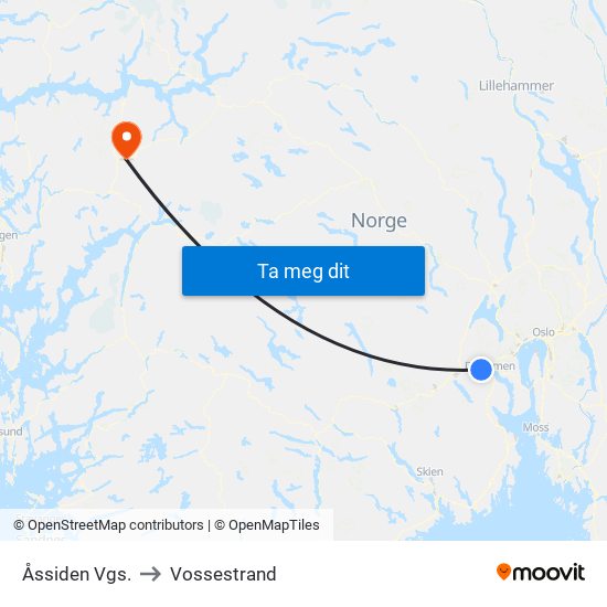 Åssiden Vgs. to Vossestrand map