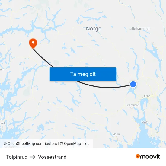 Tolpinrud to Vossestrand map