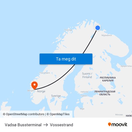 Vadsø Bussterminal to Vossestrand map