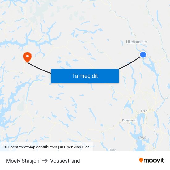 Moelv Stasjon to Vossestrand map