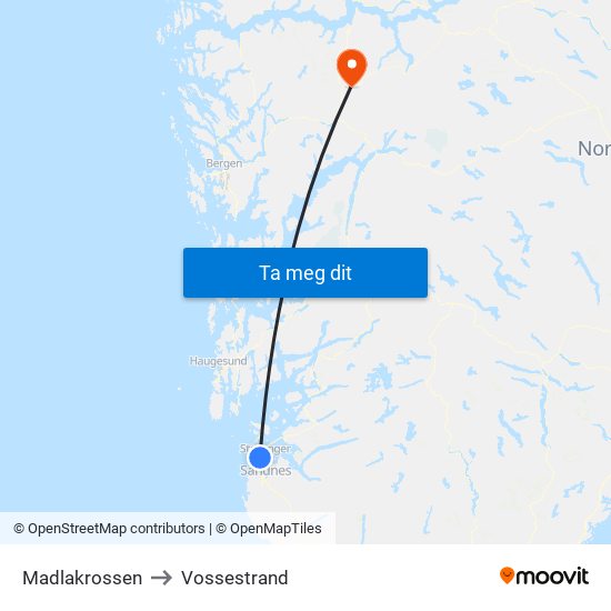 Madlakrossen to Vossestrand map