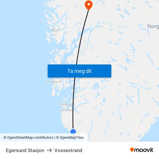 Egersund Stasjon to Vossestrand map