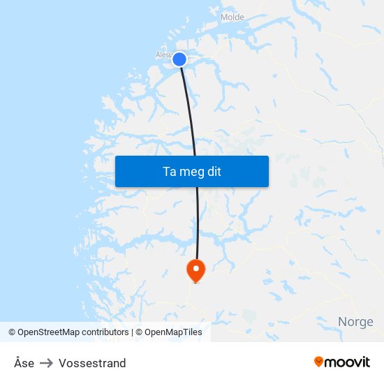 Åse to Vossestrand map
