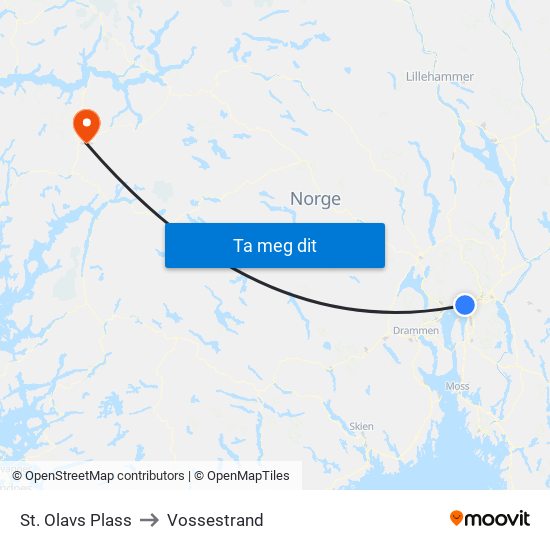 St. Olavs Plass to Vossestrand map