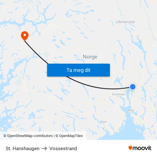 St. Hanshaugen to Vossestrand map