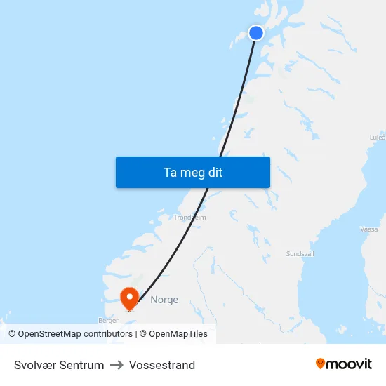 Svolvær Sentrum to Vossestrand map