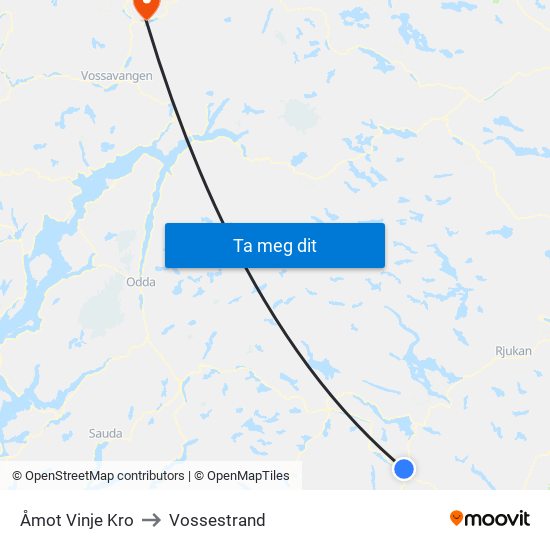 Åmot Vinje Kro to Vossestrand map