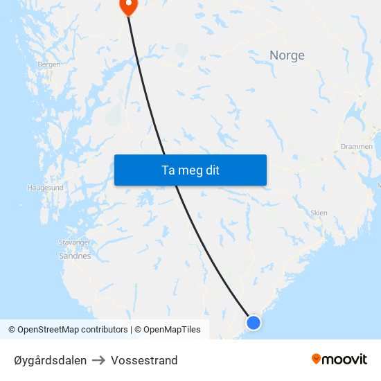 Øygårdsdalen to Vossestrand map