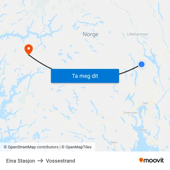 Eina Stasjon to Vossestrand map