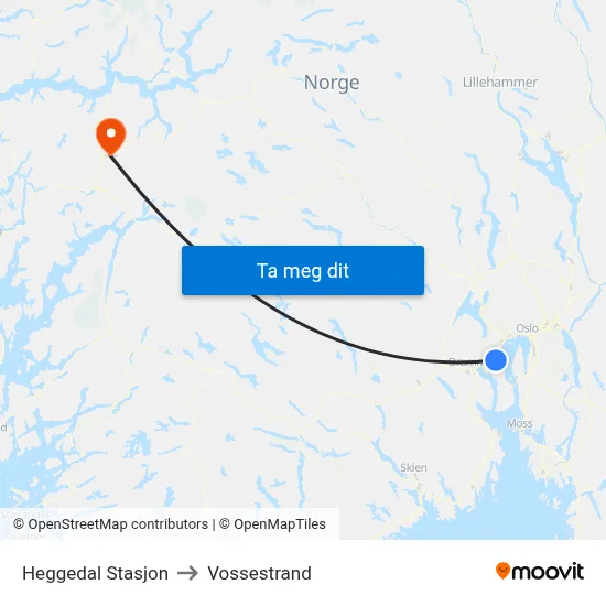 Heggedal Stasjon to Vossestrand map