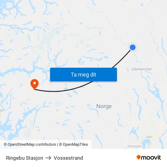 Ringebu Stasjon to Vossestrand map