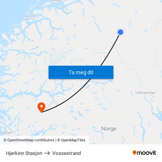 Hjerkinn Stasjon to Vossestrand map