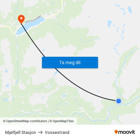 Mjølfjell Stasjon to Vossestrand map