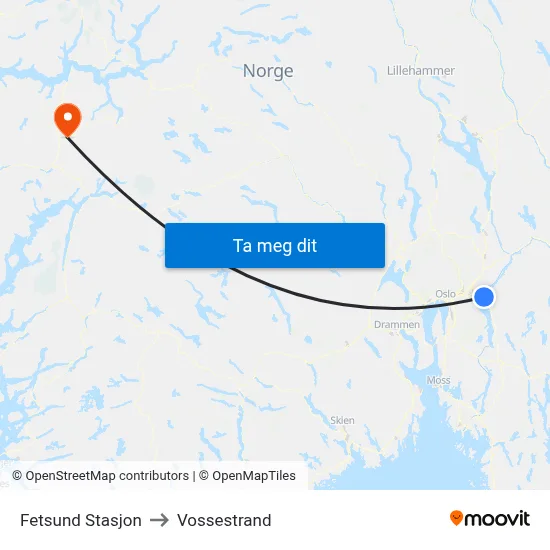 Fetsund Stasjon to Vossestrand map