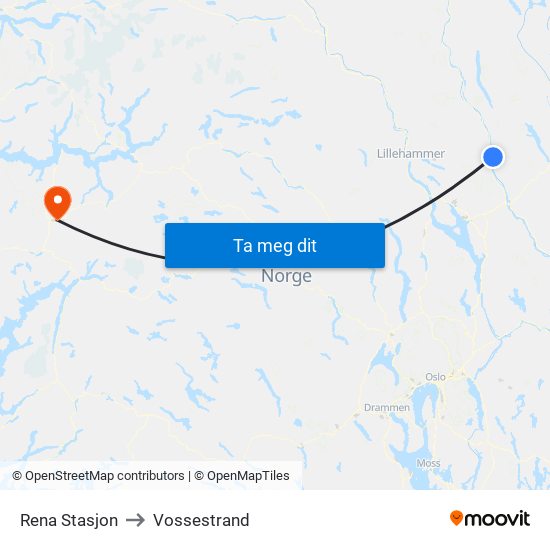Rena Stasjon to Vossestrand map