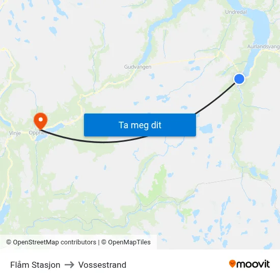 Flåm Stasjon to Vossestrand map