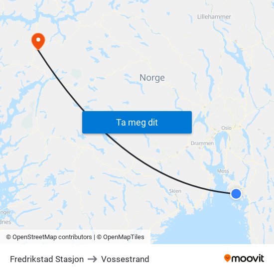 Fredrikstad Stasjon to Vossestrand map