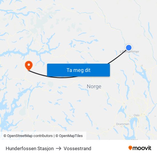 Hunderfossen Stasjon to Vossestrand map