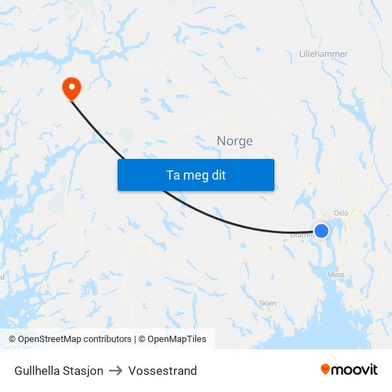 Gullhella Stasjon to Vossestrand map