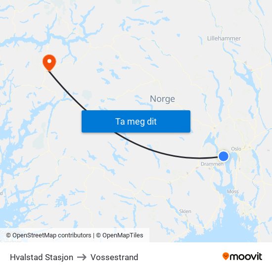 Hvalstad Stasjon to Vossestrand map