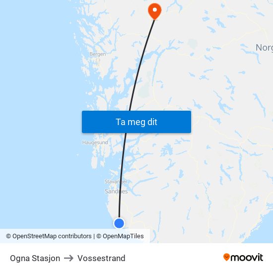 Ogna Stasjon to Vossestrand map