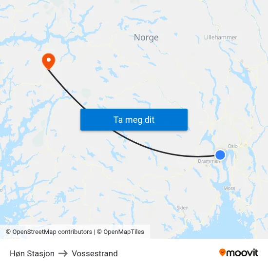 Høn Stasjon to Vossestrand map