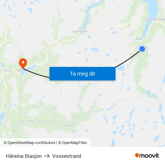 Håreina Stasjon to Vossestrand map
